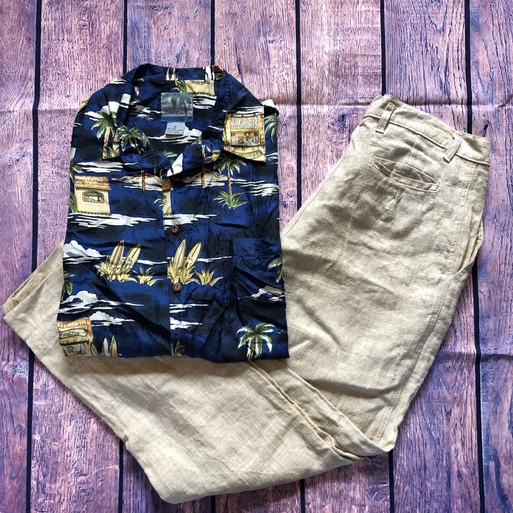 Silk Traders Silk Blue Hawaiian Print Button Shirt
